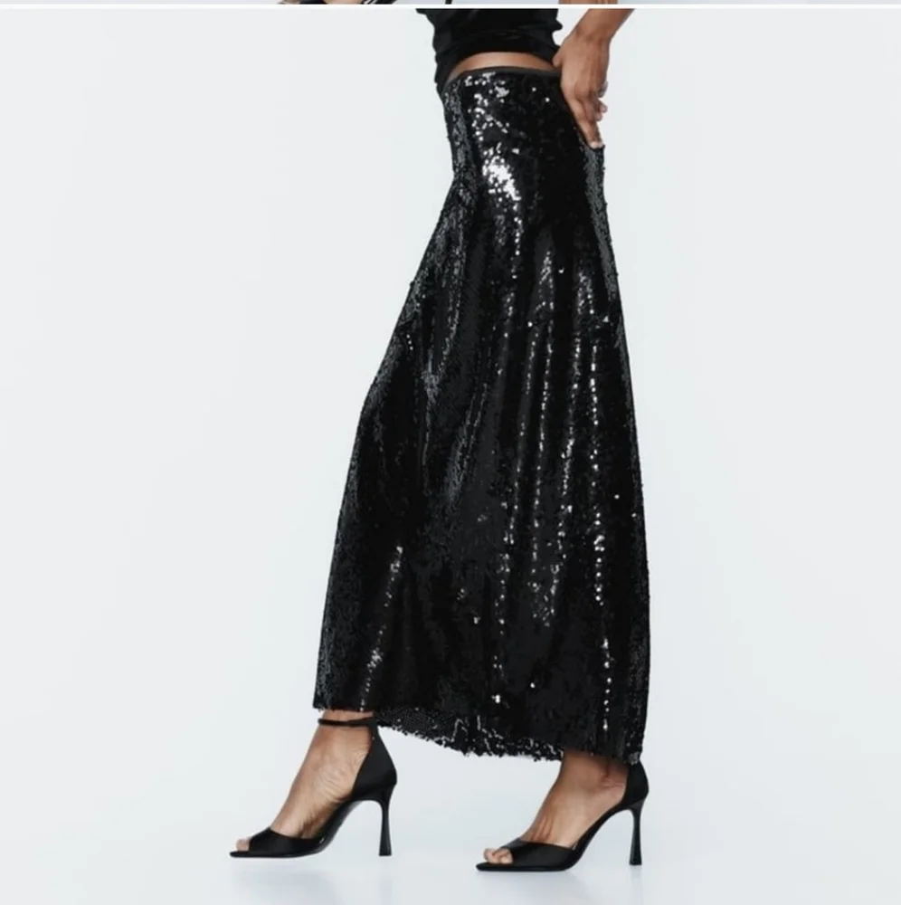 ZARA SEQUIN MIDI SKIRT size XS Black - Picture 8 of 13
